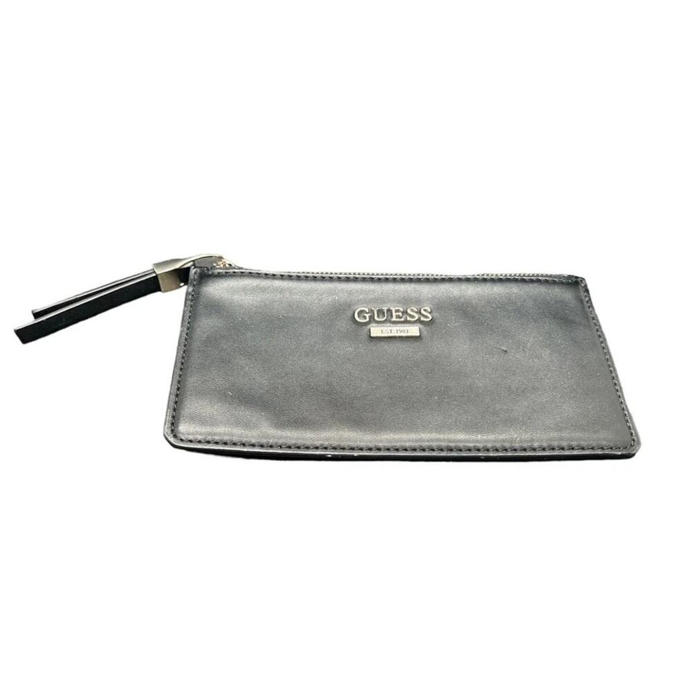 Guess Black Clutch Wristlet with Tassel Pull and Monogrammed Interior Liner